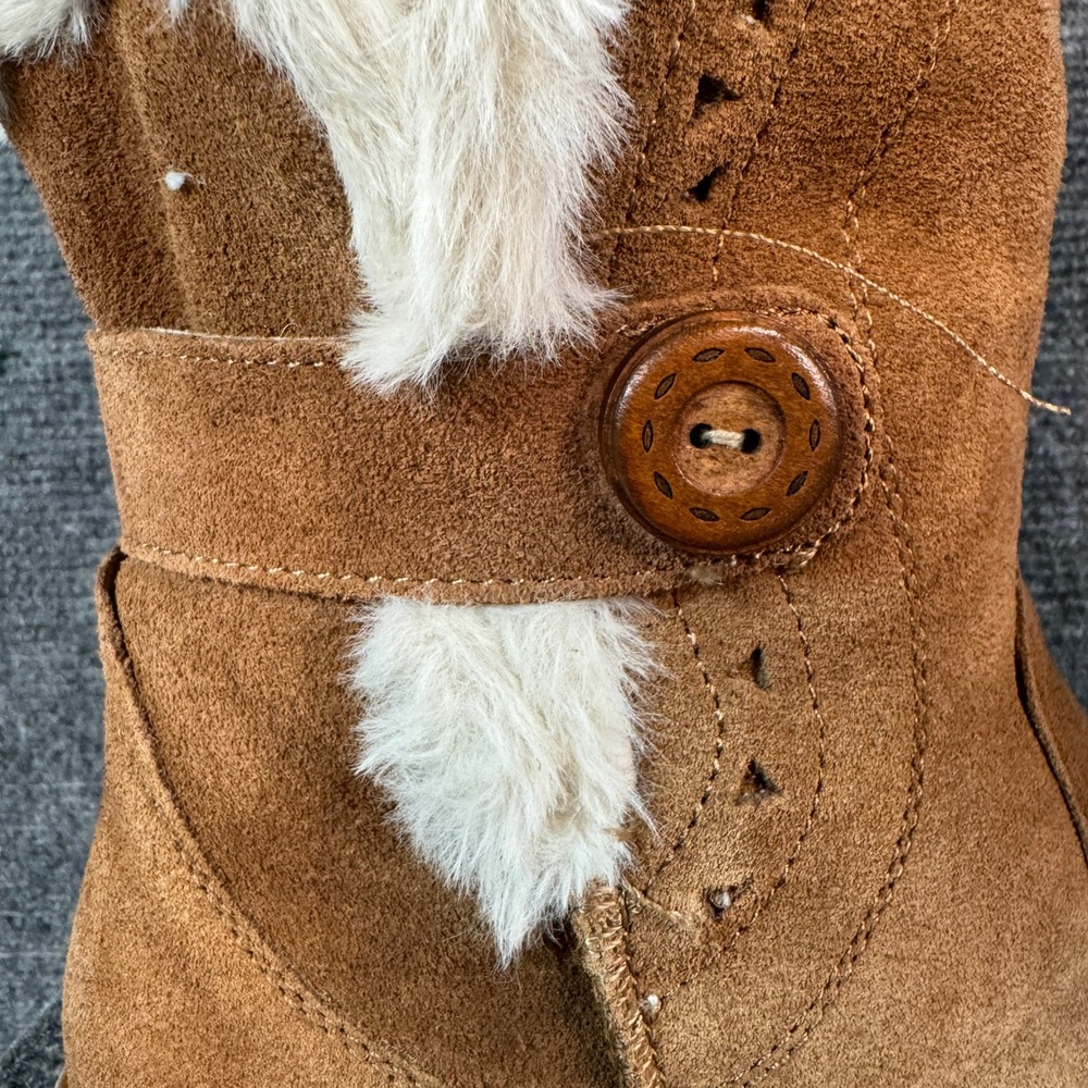 Skechers Womens Tan Suede Faux Fur Trim Button Mid Calf Winter Boots 8 - Picture 8 of 11